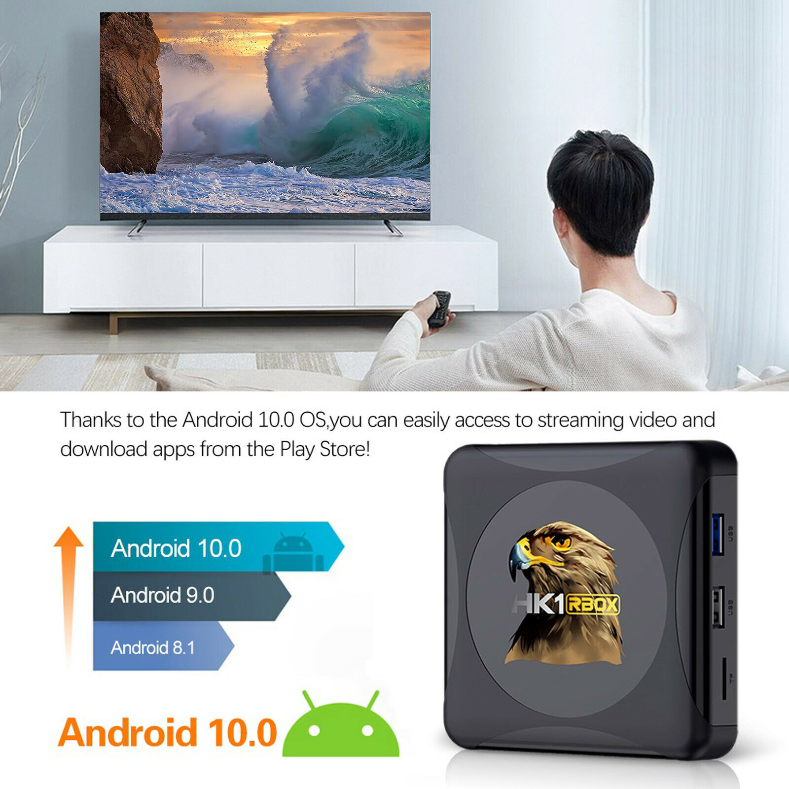 Boîtier Smart TV HK1 R1, Android 10.0, 4 go 64 go, Rockchip RK3318