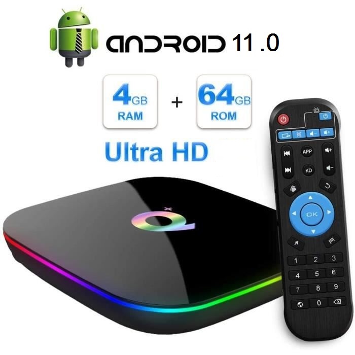 Q+ Box Smart TV Android 11 4GB  64GB Ultra HD – Box TV Sénégal