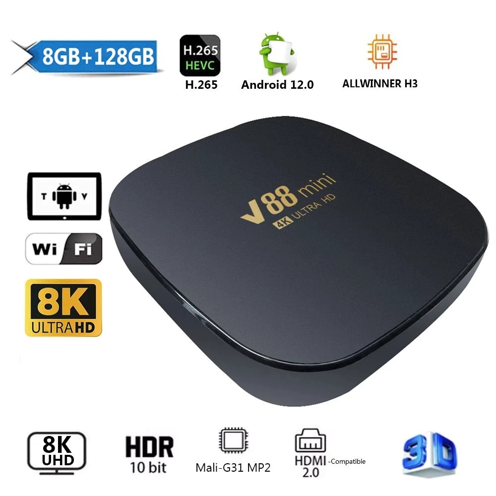 V88-Mini-TV box Smart-2-4G-8GB-128GB-8K-H-265-Set-Top-Box-TV-Box