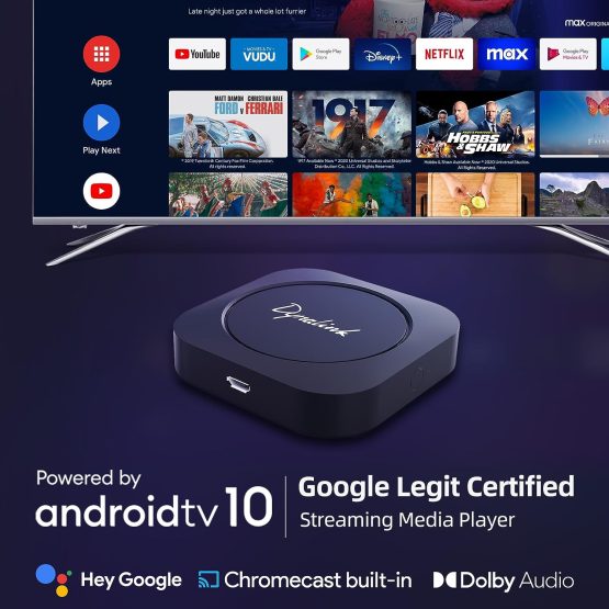 Dynalink Android TV Box est un appareil Android TV OS 10 certifié l'expérience de divertissement la plus excitante que vous puissiez avoir, avec 4K HDR